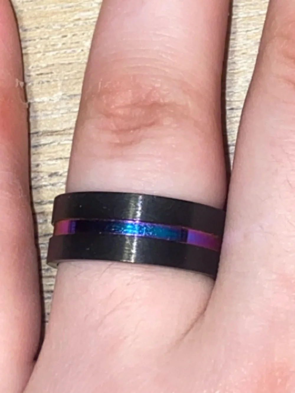Black Titanium Ring with Rainbow Accent Stripe